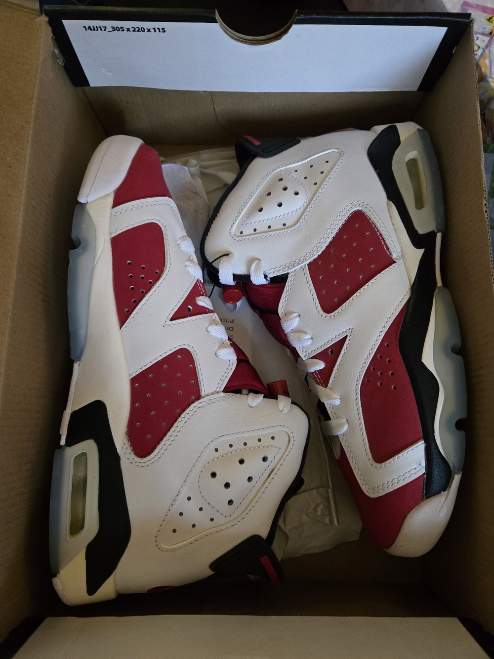 Air Jordan 6 Retro (GS) 5.5y- White/Carmine/Black **Please Read Discription